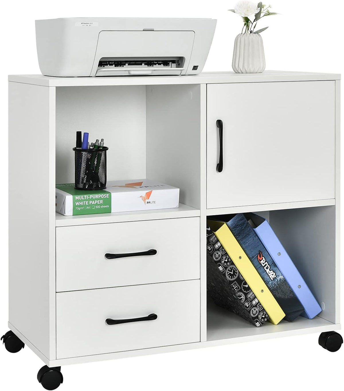 White Mobile 2 Drawer Filing Cabinet with Wheels N577