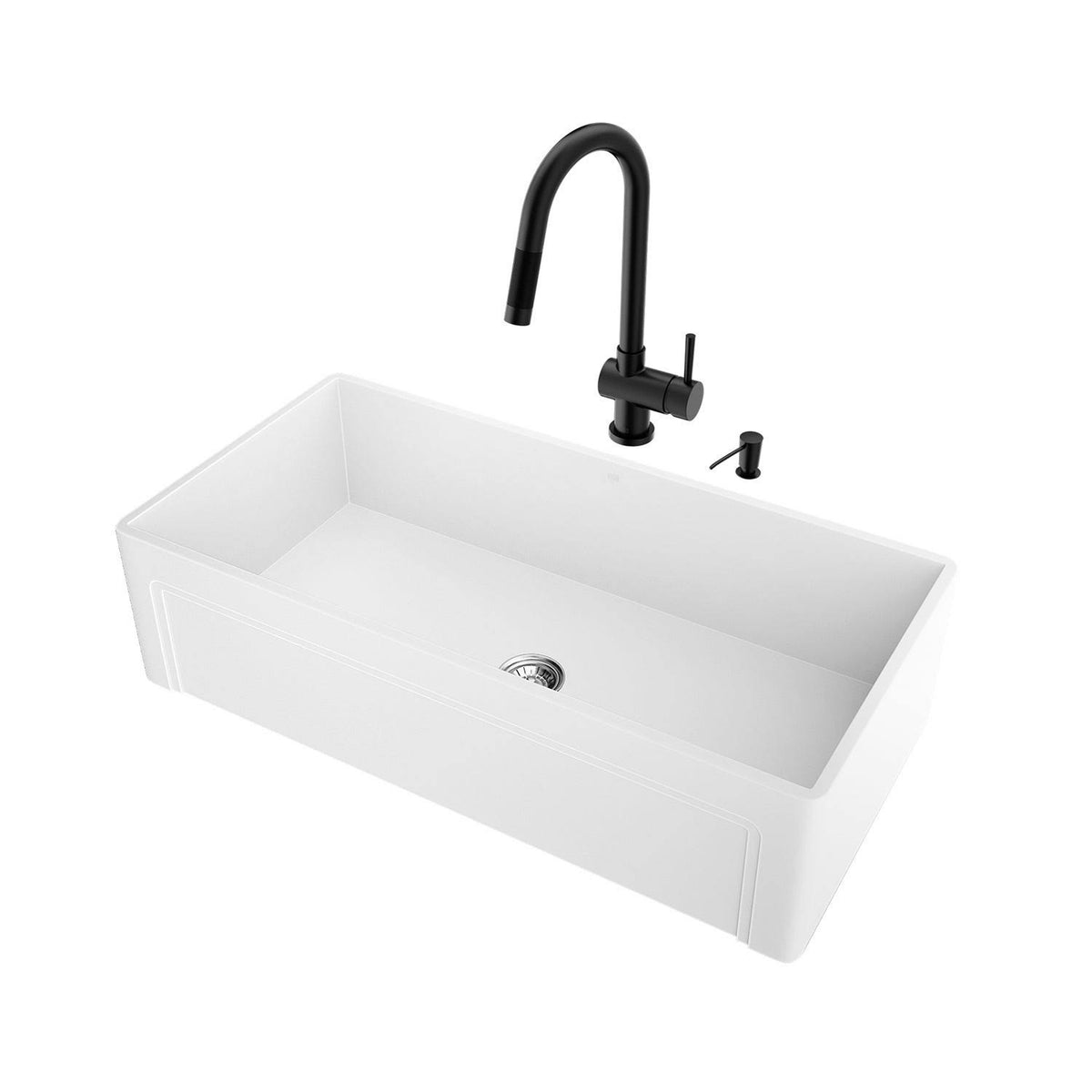 36 in. Matte Stone Farmhouse Kitchen Sink Set with Matte Black Faucet Z2735