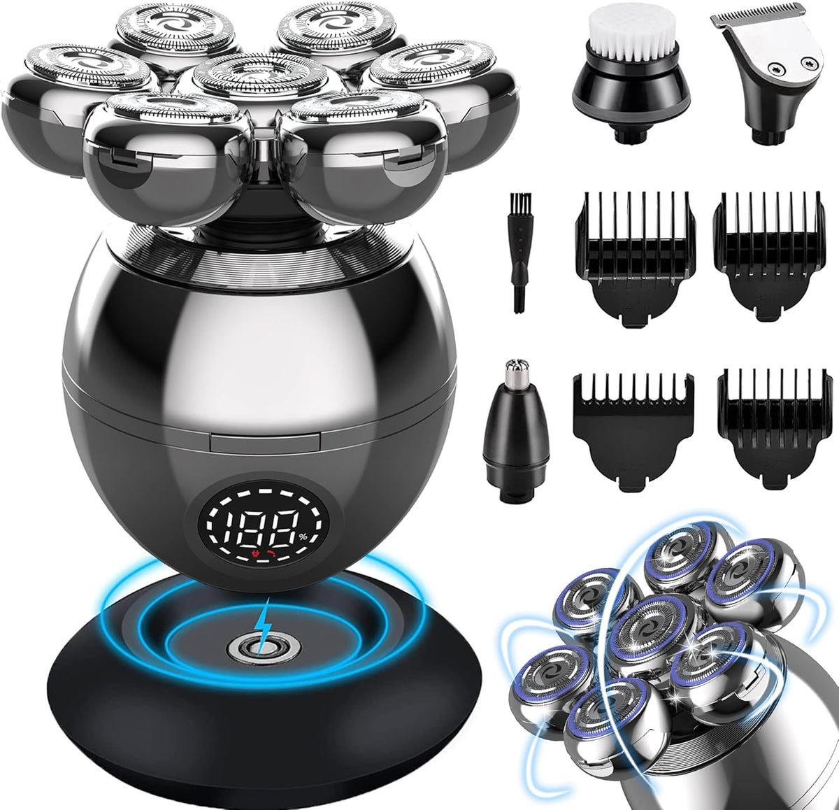 5-in-1 Electric Head Shaver Rotary Design Grooming Kit Cordless Rechargeable Pack of 2 H80873