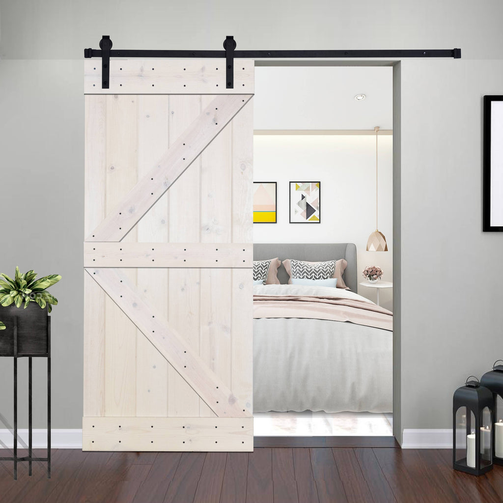 Paneled Wood Barn Door with Installation Hardware Kit B7332