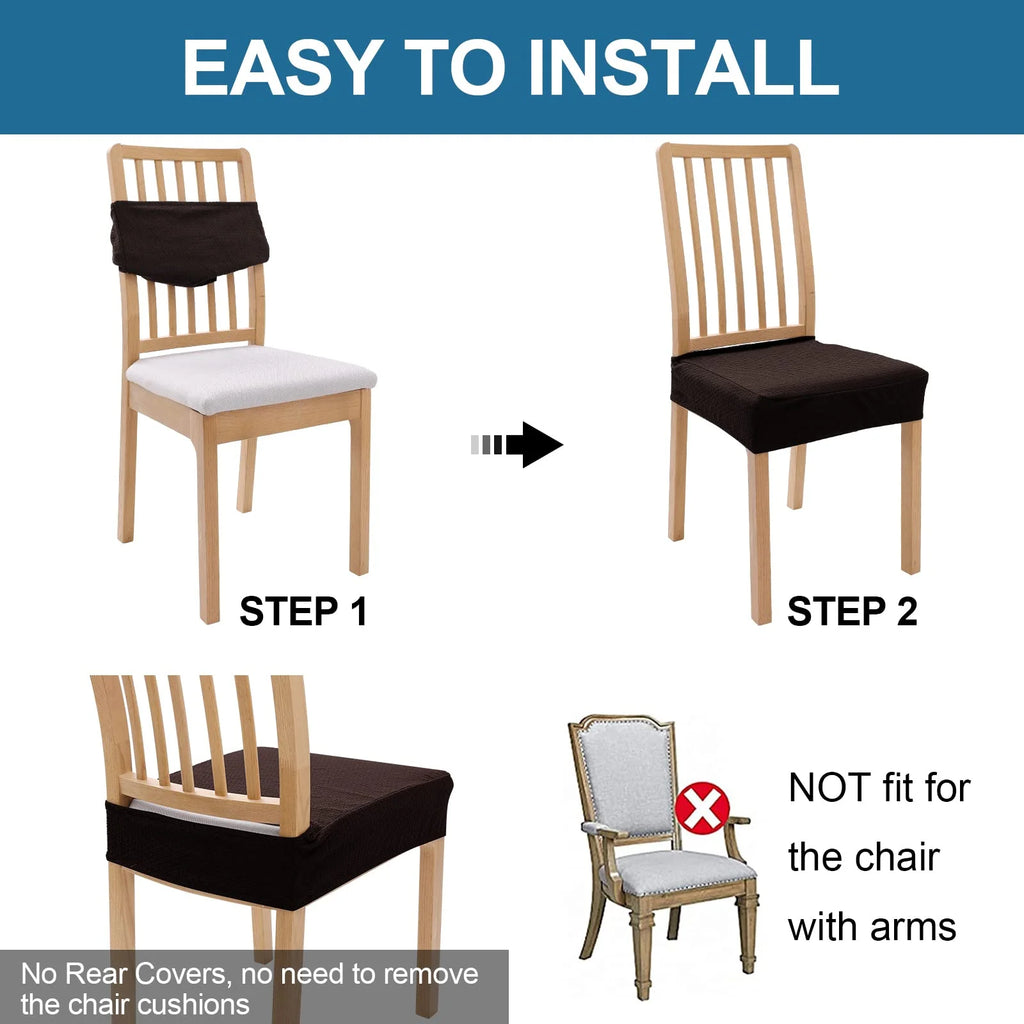 Brown Stretch Jacquard Chair Seat Covers Set of 4 J548