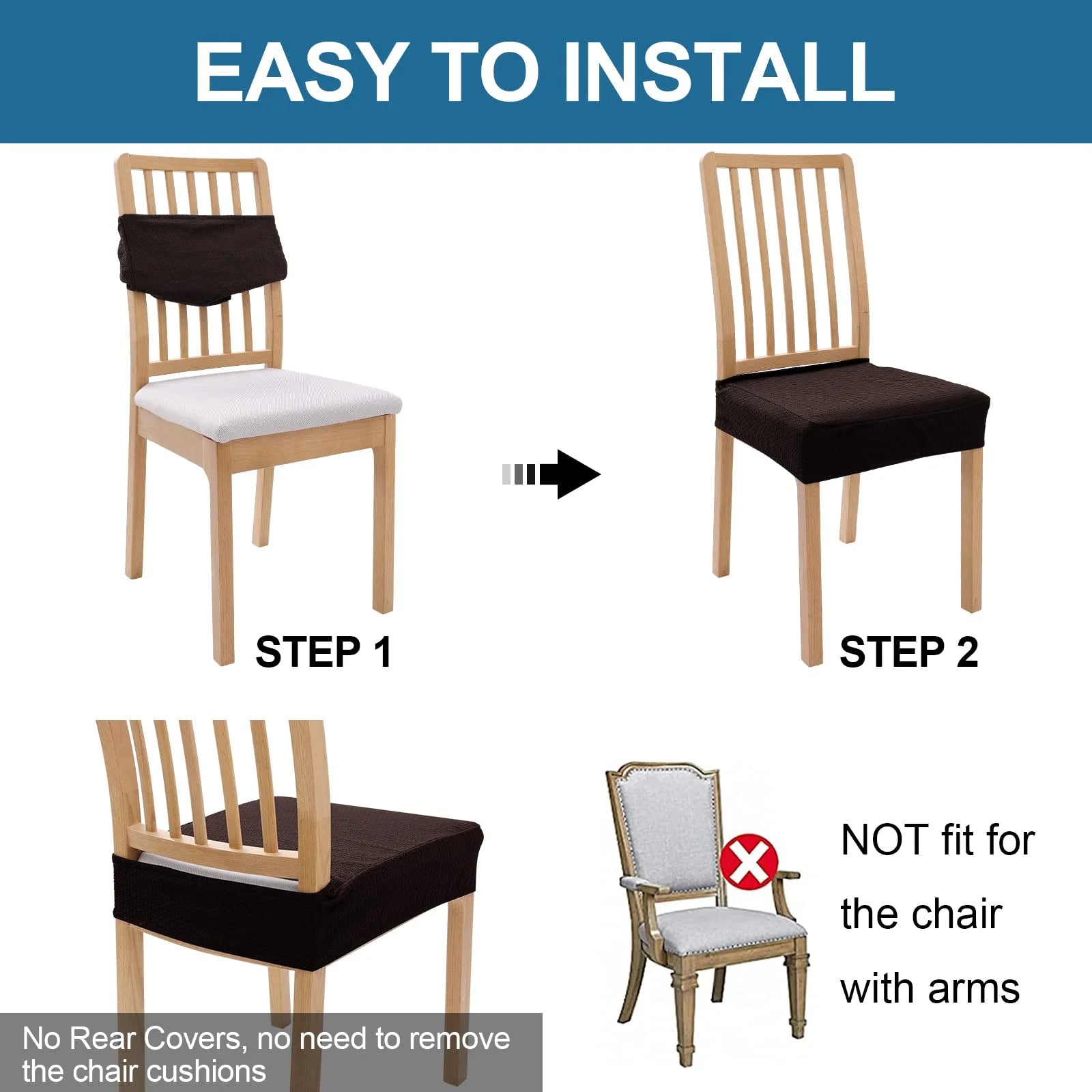 Brown Stretch Jacquard Chair Seat Covers Set of 4 J548