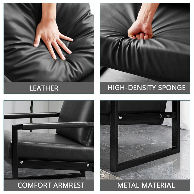 Black PU Leather Accent Chair Set of 2 with Metal Frame P528