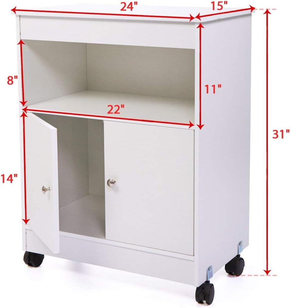 White Pack of 2 Microwave Kitchen Cart with Storage U7882