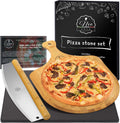 Black Cordierite Ceramic Coated Pizza Stone Pan Set with Bamboo Pizza Peel & Pizza Cutter E6278