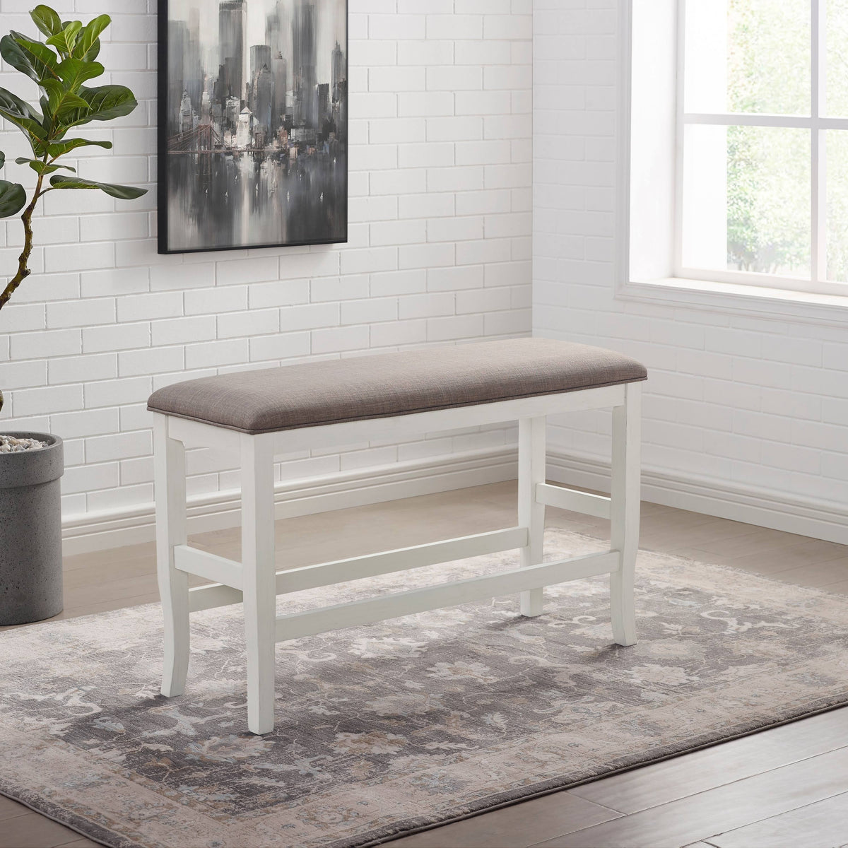 Counter Height Dining Bench Brown Cherry Dark Grey Fabric H69978