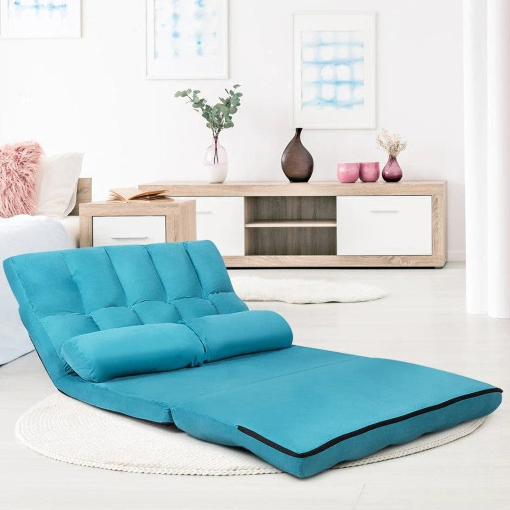 Teal Blue Foldable Floor Sofa Bed with Cloth Cover U76425