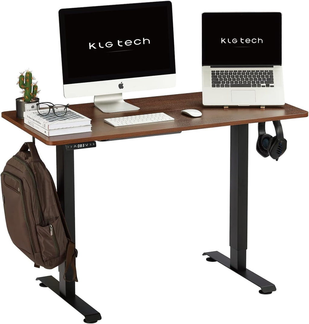 Black Steel Frame Walnut Top Electric Standing Desk, 48 x 24 Inch T519134