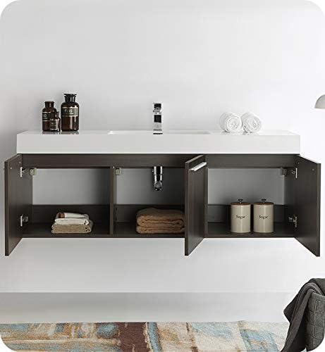 Gray Oak Wall Hung Single Sink Bathroom Cabinet Q9509