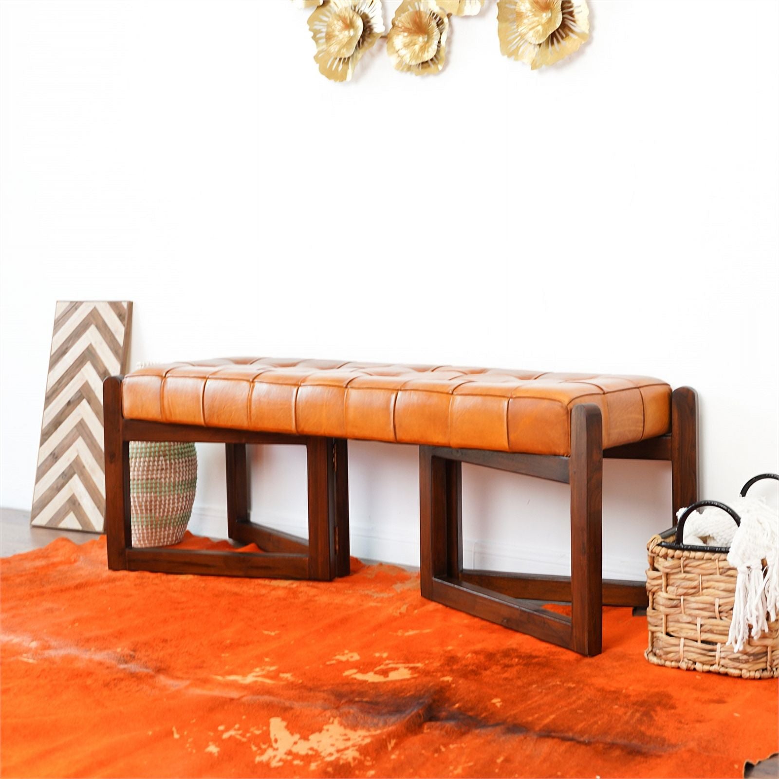 Tan Upholstered Leather Bench D886278