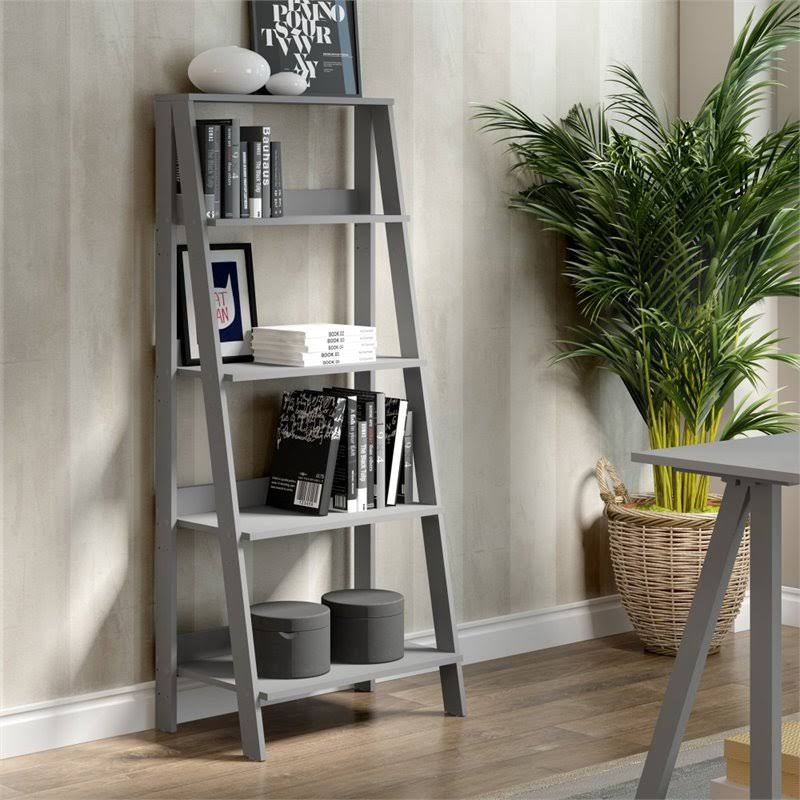 Gray 4-Shelf Wood Ladder Bookcase S227