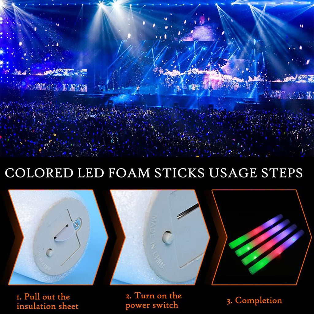 100 PCS Multicolored LED Foam Glow Sticks W4800