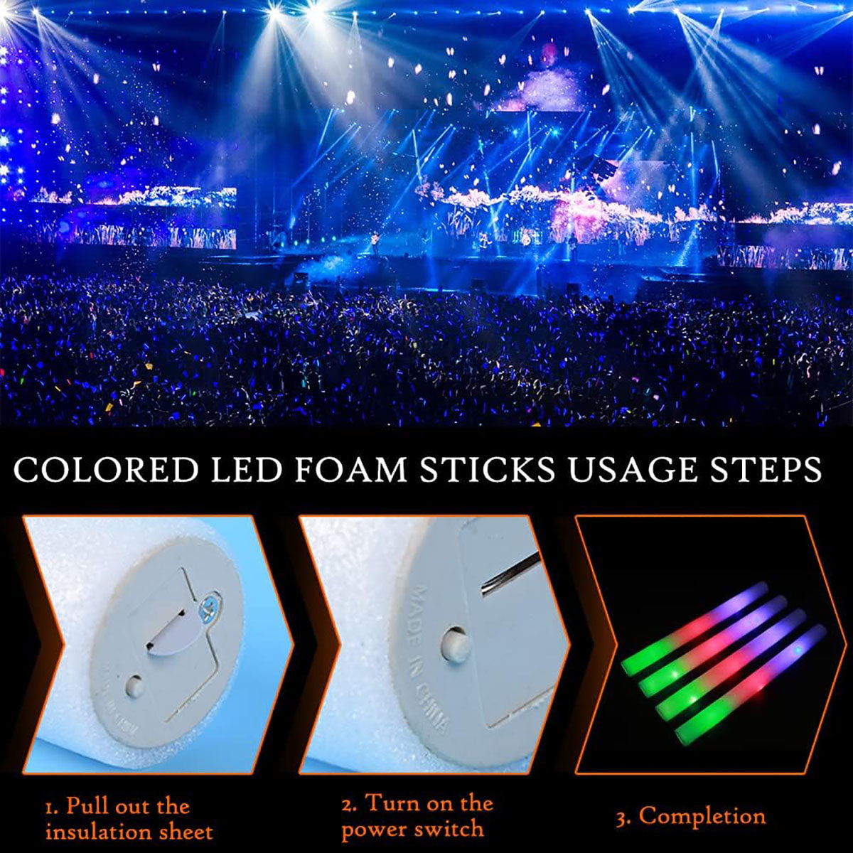 100 PCS Multicolored LED Foam Glow Sticks W4800