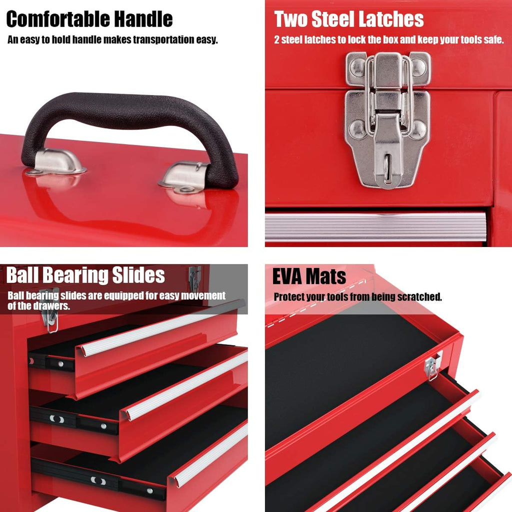 Red Steel 3 Drawer Tool Chest with Top Tray V266