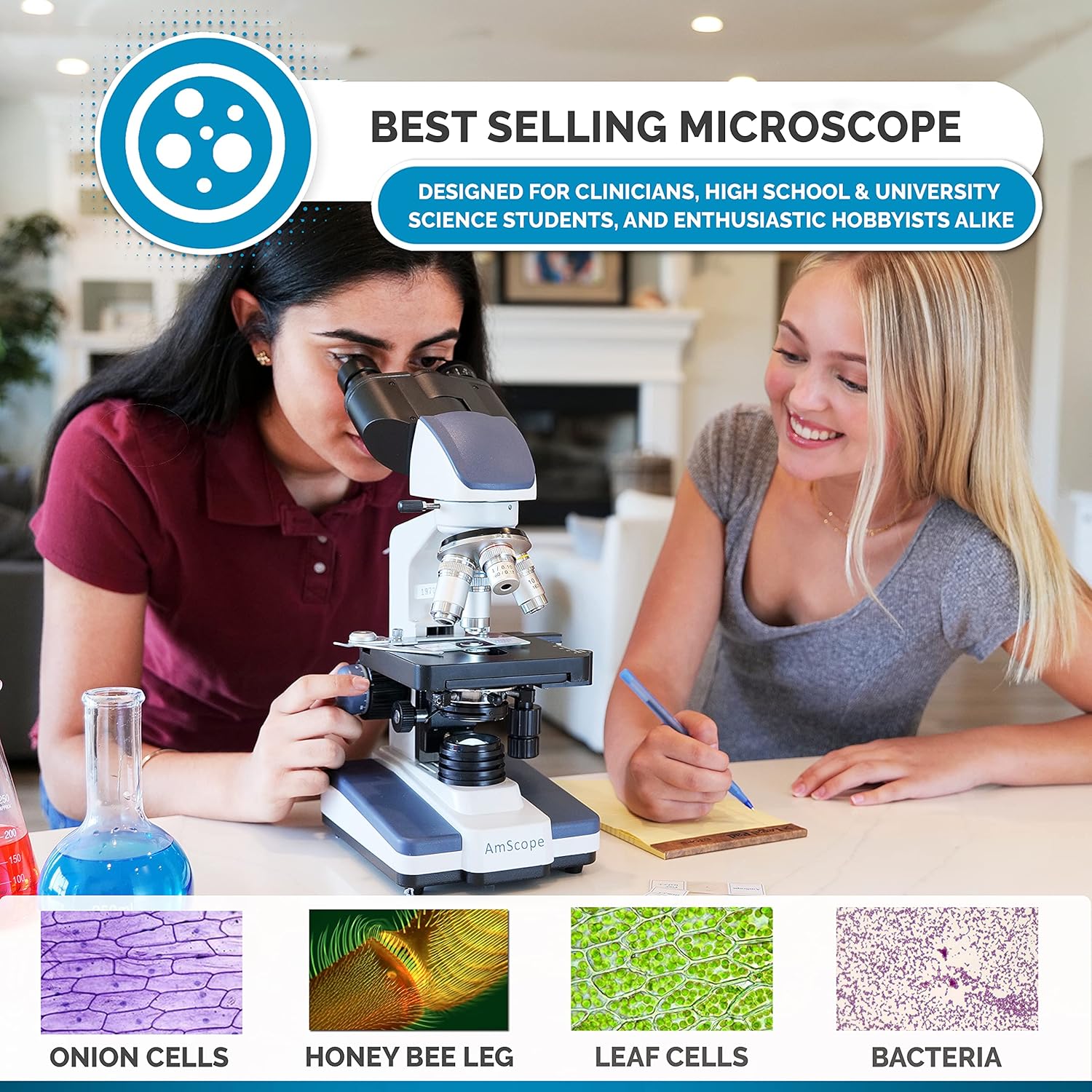 Binocular Compound Microscope, 40X-2500X Magnification, LED Illumination U904