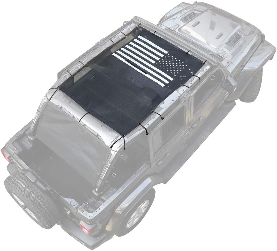 Mesh Shade Top Sunshade Screen for Jeep Wrangler JL JLU, USA Flag, Polyester, Black Q54527