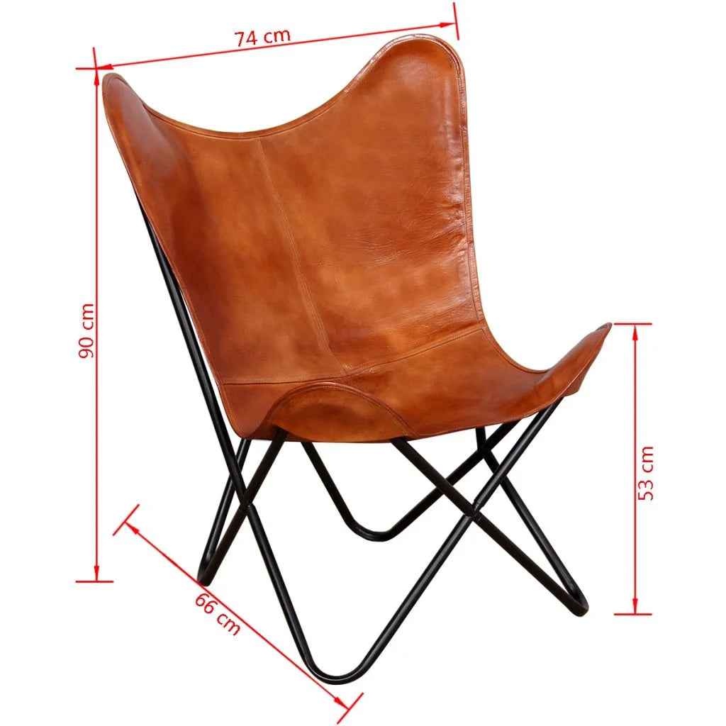 Butterfly Chair Real Leather Upholstered Chair with Powder-Coated Iron Frame 29.1 x 26 x 35.4 Inches X1380