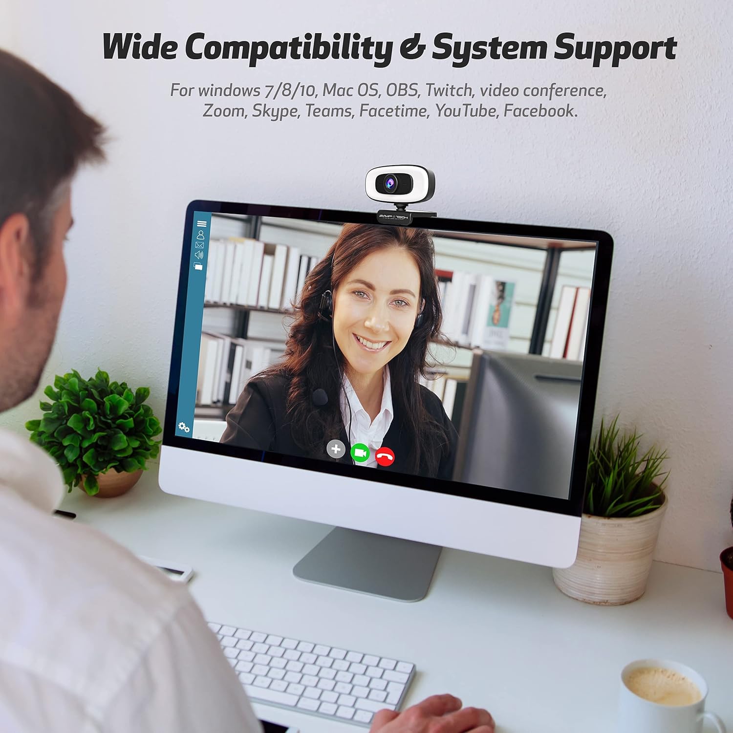 4K Webcam with Light Ultra HD 8MP Autofocus USB Web Cam with Microphone V852