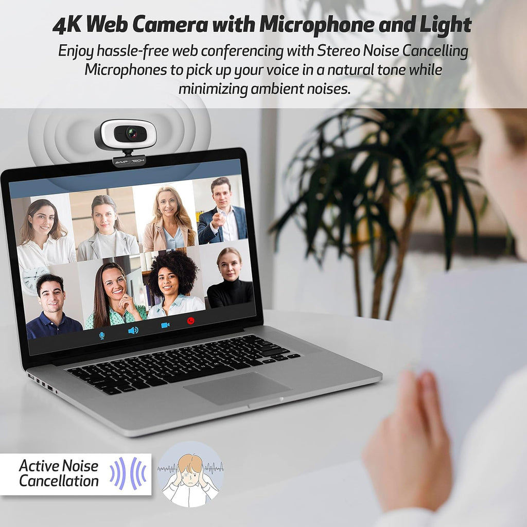 4K Webcam with Light Ultra HD 8MP Autofocus USB Web Cam with Microphone V852