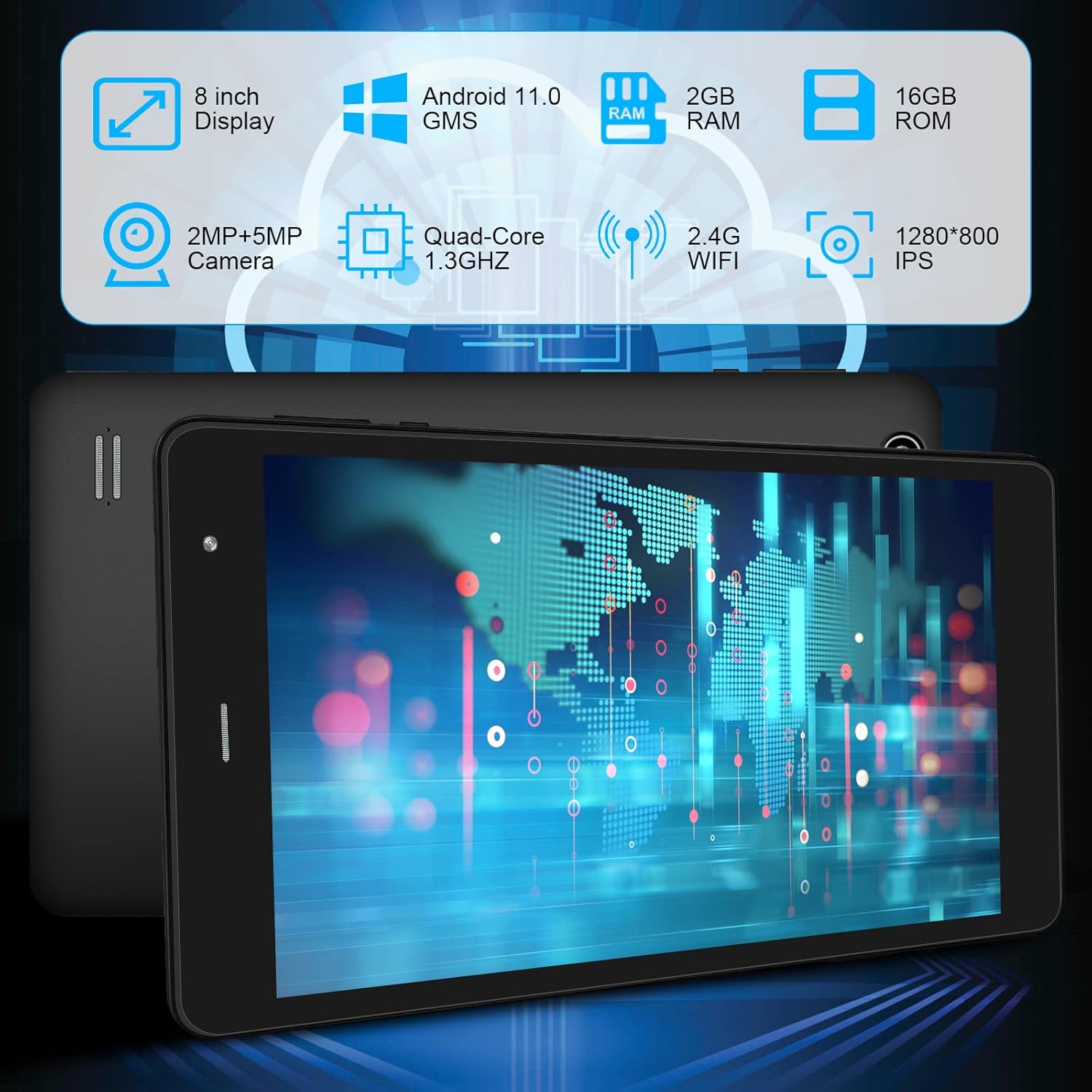8 inch Android 11 Tablet, 16GB Storage, Pack of 2 E133554