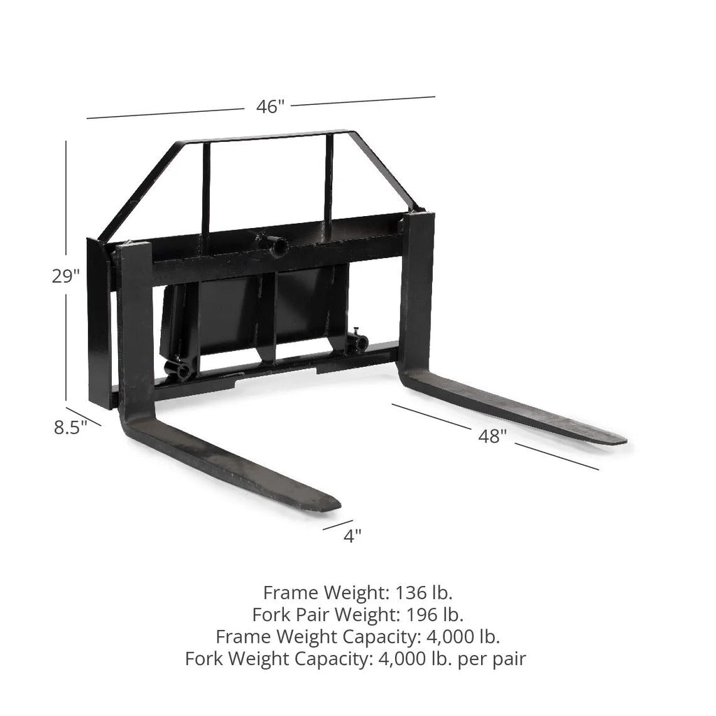 Mini Skid Steer Pallet Fork Attachment, 48" Fork Blades, 4,000 LB V22583