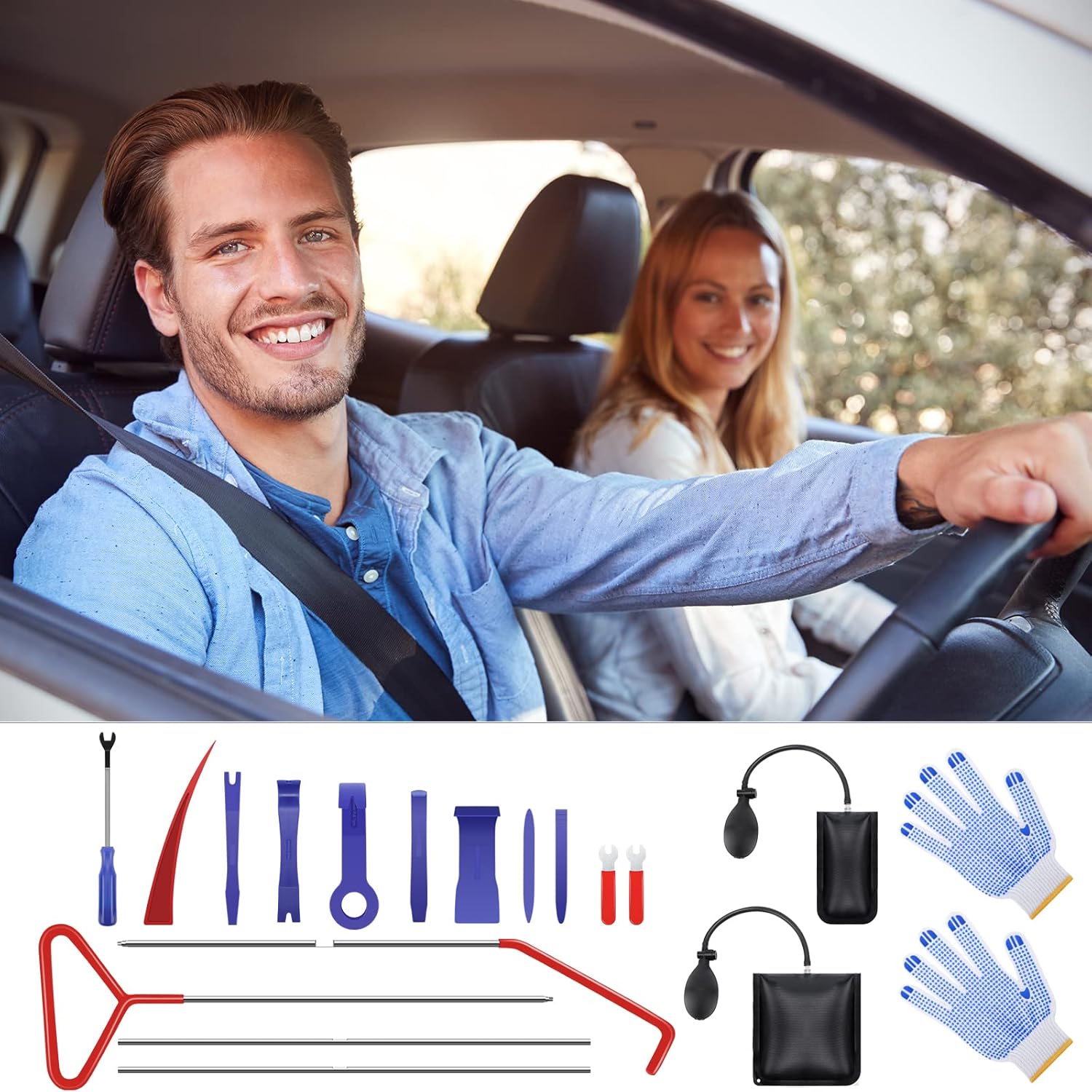 21PCS Car Door Unlock Kit with Long Reach Grabber and Pry Tool K3608