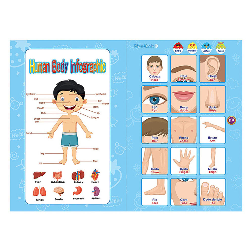 2-in-1 Spanish English Sound Board Book Interactive Talking Book Early Educational Reading Toy U1641