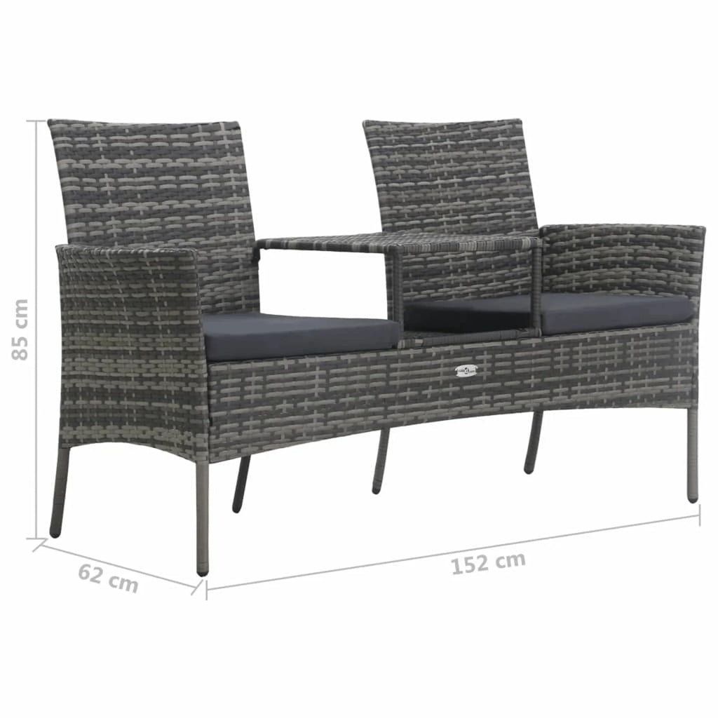 2-Seater Poly Rattan Patio Sofa with Tea Table A4518