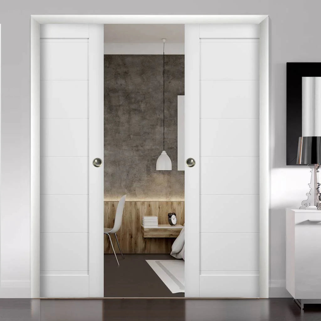 French Double Pocket Doors 48 x 96 with Frames Solid Wood Interior Sliding Closet Door X199513