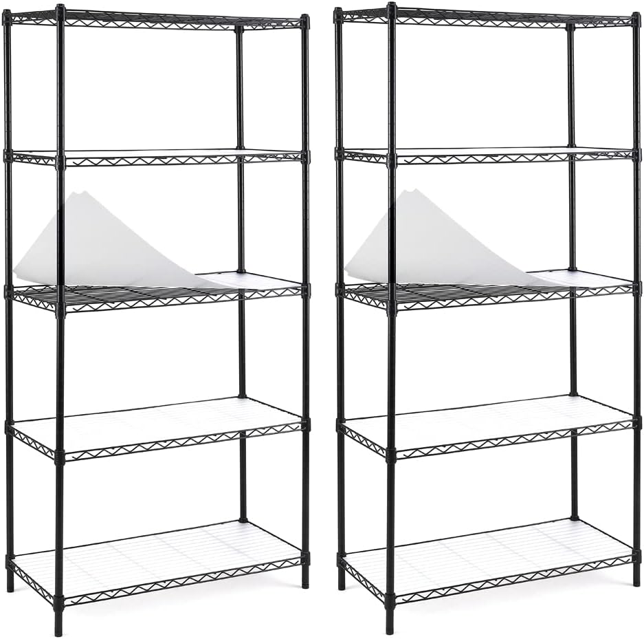 4-Shelf NSF Certified Steel Wire Shelving Unit, 150lbs Capacity Per Shelf, Black, Pack of 2 L88275