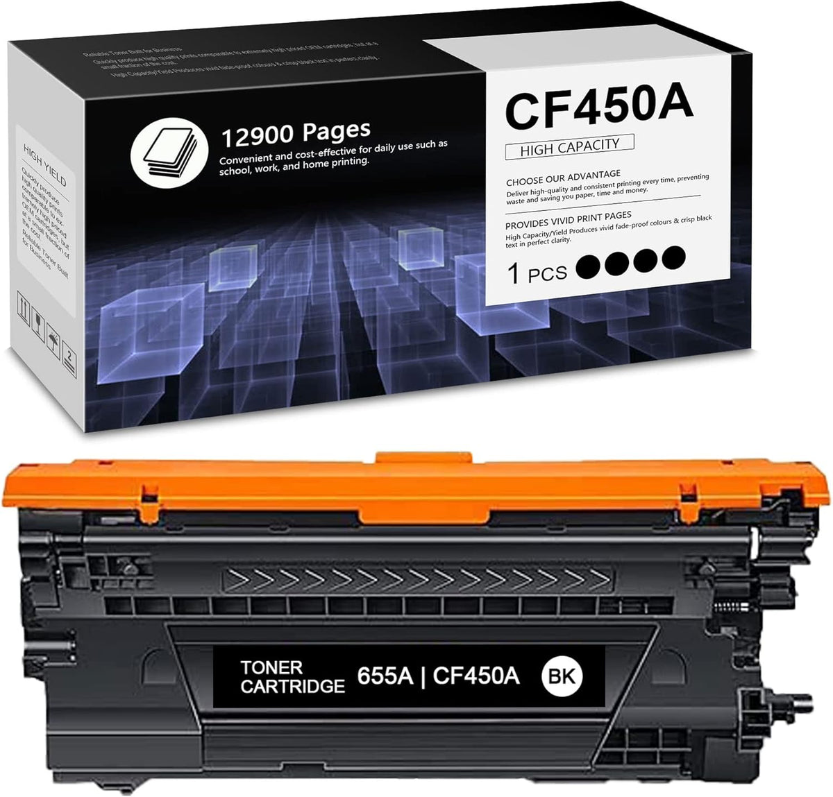 1 Pack 655A CF450A Toner Cartridge for HP M652n M653dn M681dh M682z Printer R98428