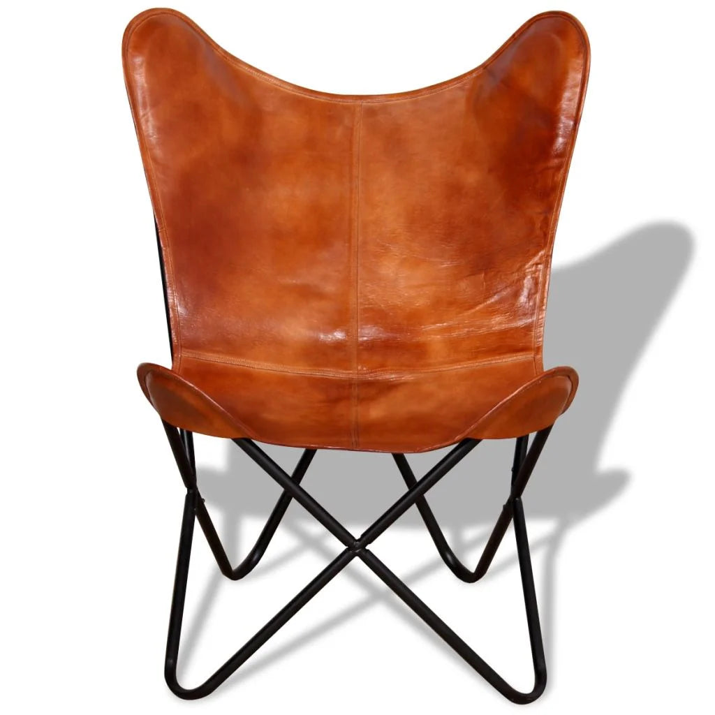 Butterfly Chair Real Leather Upholstered Chair with Powder-Coated Iron Frame 29.1 x 26 x 35.4 Inches X1380