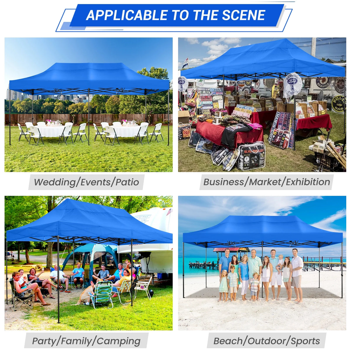 10' x 20' Pop Up Canopy Tent Straight Leg Shelter with Roller Bag, Blue X512346