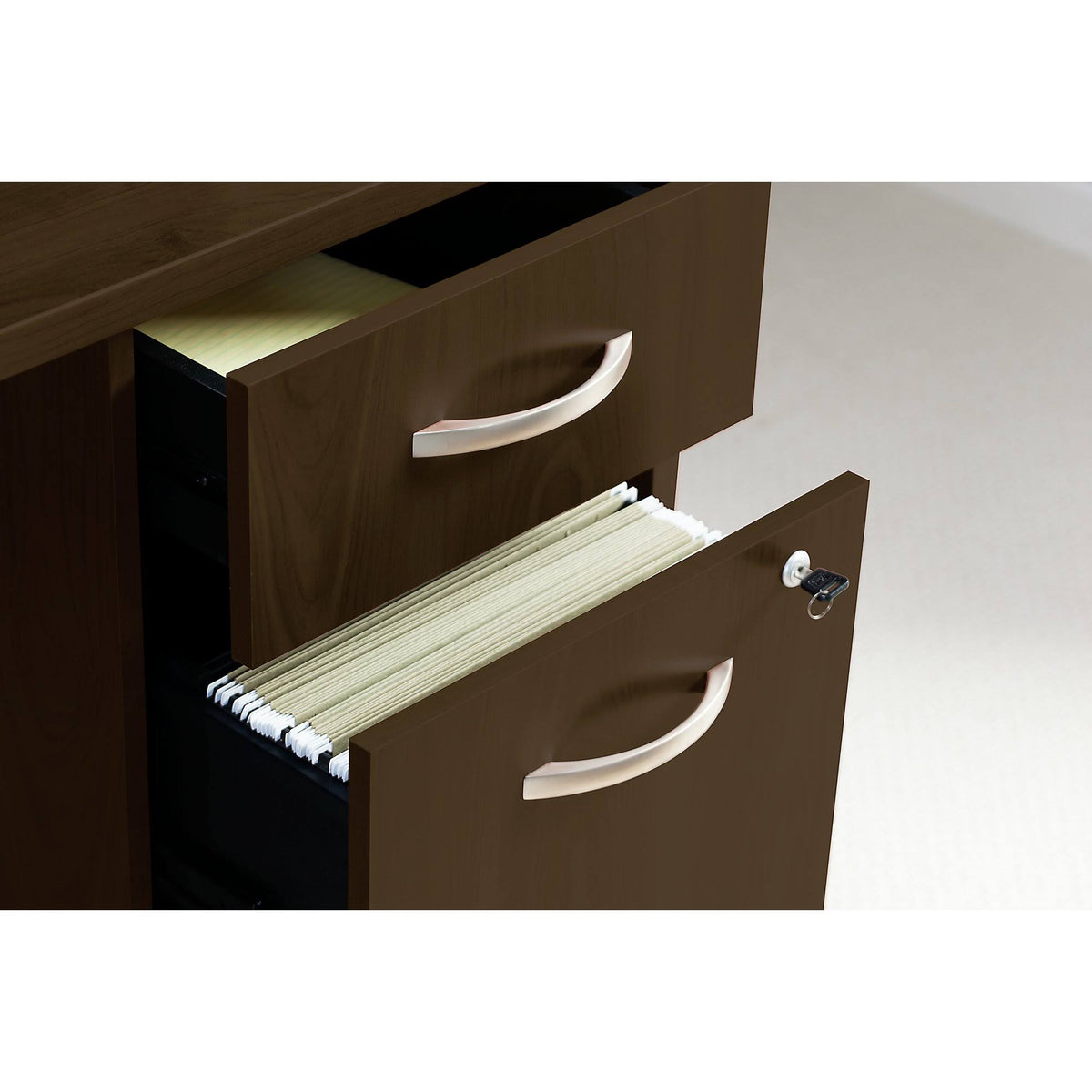 Mocha Cherry Office Desk with Pedestal P29851