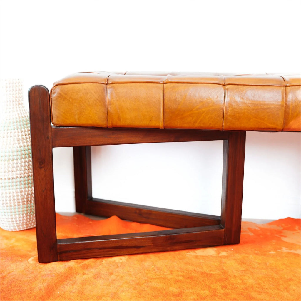 Tan Upholstered Leather Bench D886278