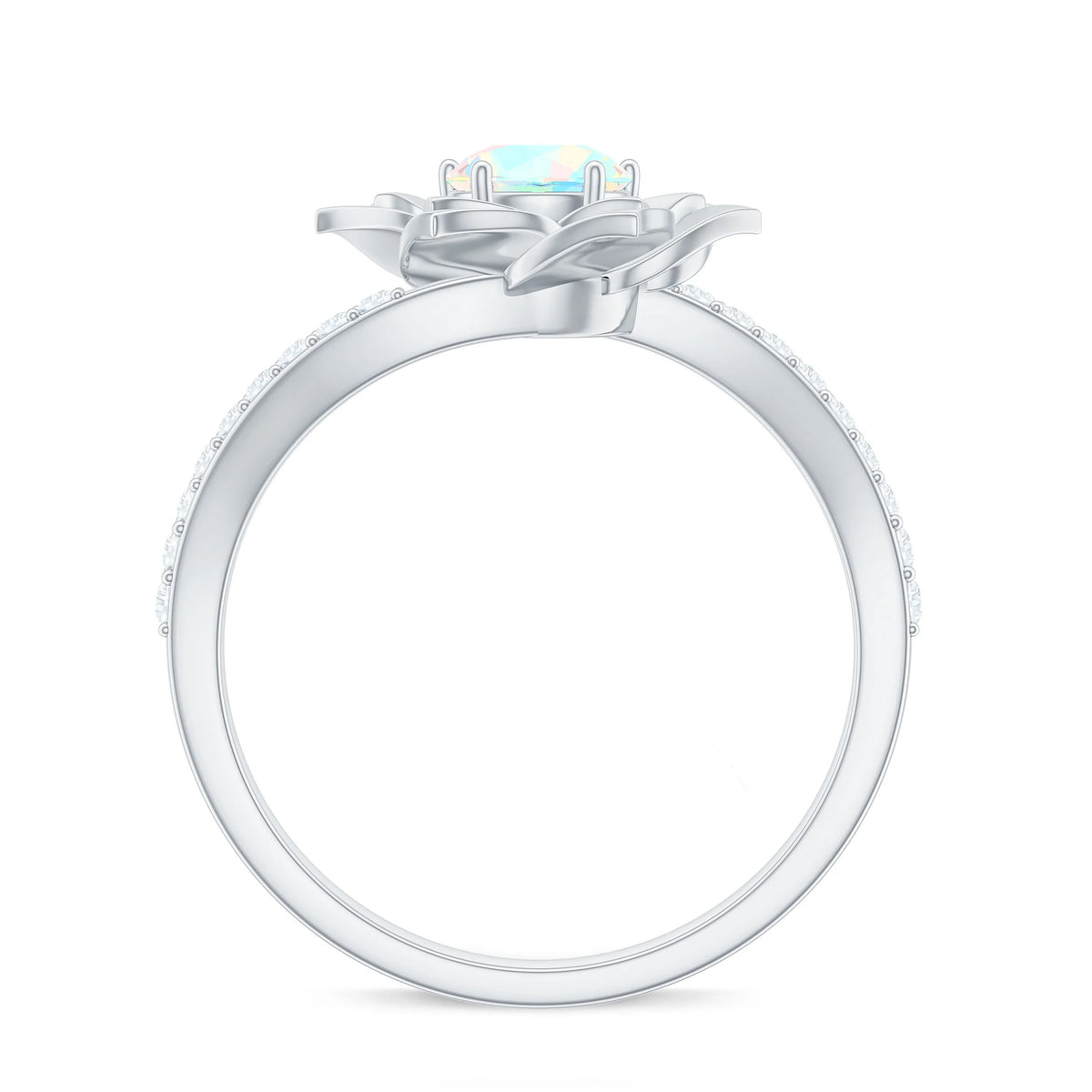 Ethiopian Opal Bypass Flower Engagement Ring with Diamond, 925 Sterling Silver L998251