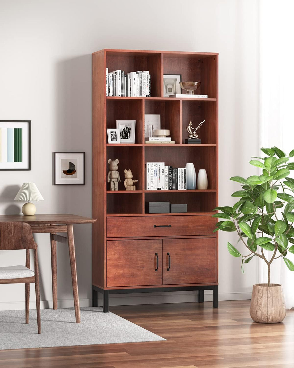 Brown 4 Tier Bookcase with Doors and Drawers R47966