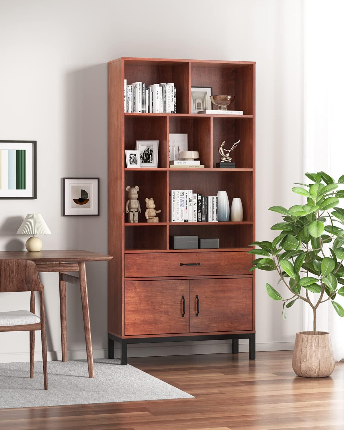 Brown 4 Tier Bookcase with Doors and Drawers R47966