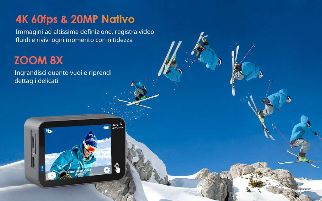 Native 4K 60fps 20MP Touch Screen Wi-Fi Action Sports Camera with 40M Waterproof Case T6701