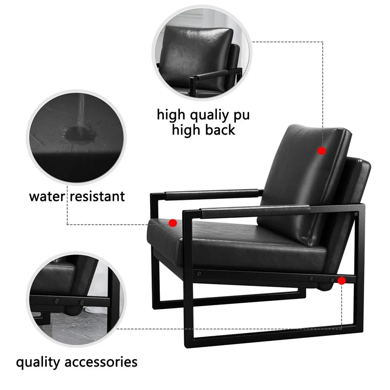 Black PU Leather Accent Chair Set of 2 with Metal Frame P528