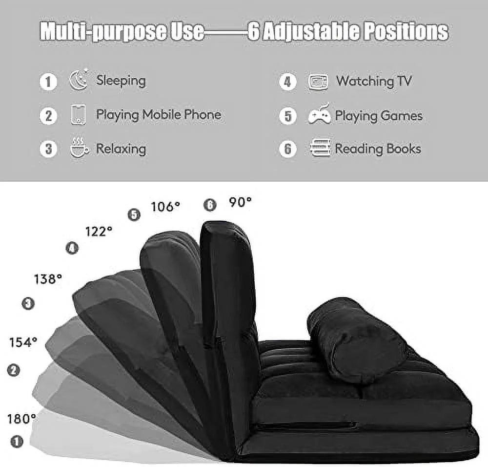 Foldable Floor Sofa with 2 Pillows & Suede Cloth Cover K980