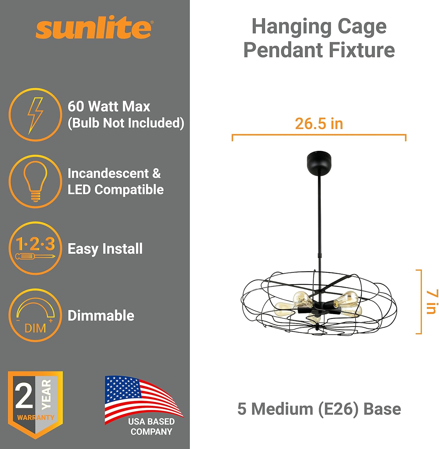 Vintage Cage Pendant Matte Black Metal Fan Style K226