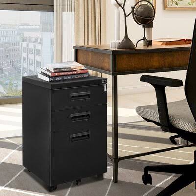 Black 3-Drawer Mobile Vertical Filing Cabinet U404