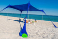 Beach Tent Pop Up Canopy Sun Shelter UPF50+ Lightweight Outdoor Shade with Ground Pegs and Stability Poles Portable Set (10 X 10 FT 4 Pole, Bright Blue) A931064