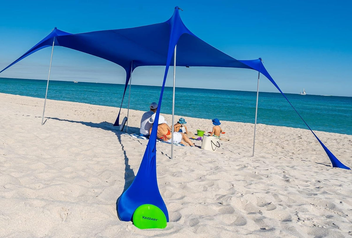 Beach Tent Pop Up Canopy Sun Shelter UPF50+ Lightweight Outdoor Shade with Ground Pegs and Stability Poles Portable Set (10 X 10 FT 4 Pole, Bright Blue) A931064