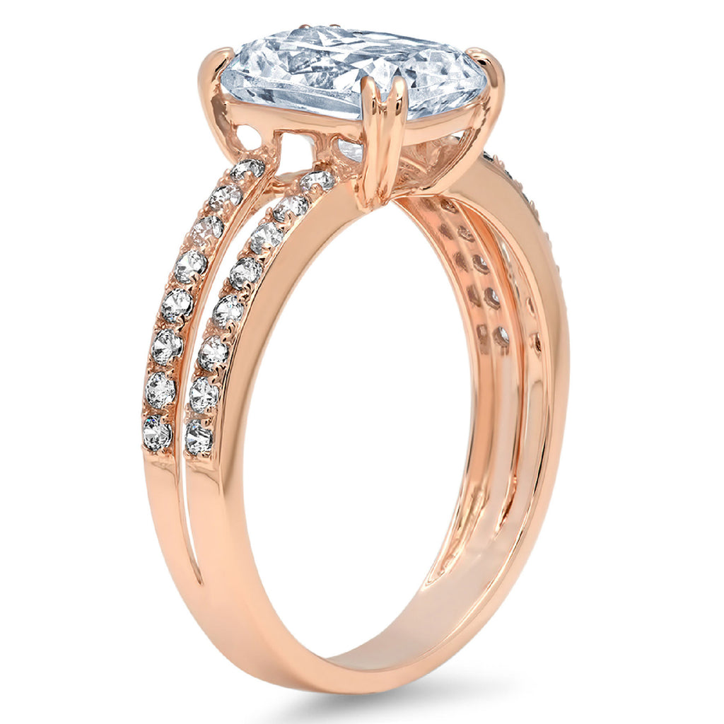 18K Rose Gold Solitaire Ring with Accents E410