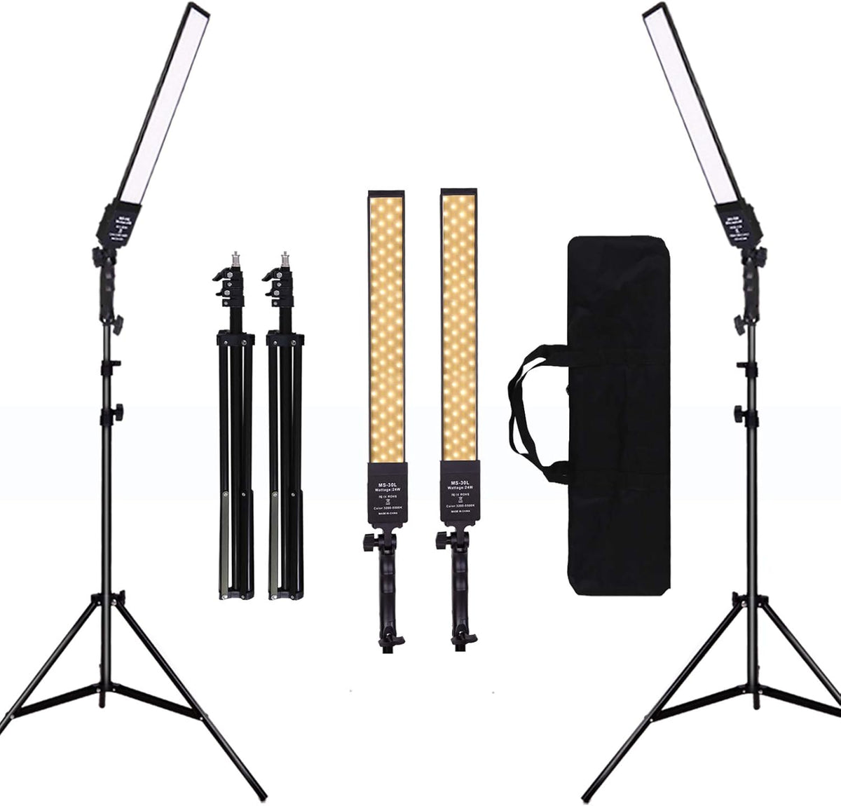 2 Packs Dimmable Bi-Color LED Video Light with Tripod Stand Bag Photography Lighting Kit, 376 LED Beads, 3200-5500K, CRI 96+ C46695