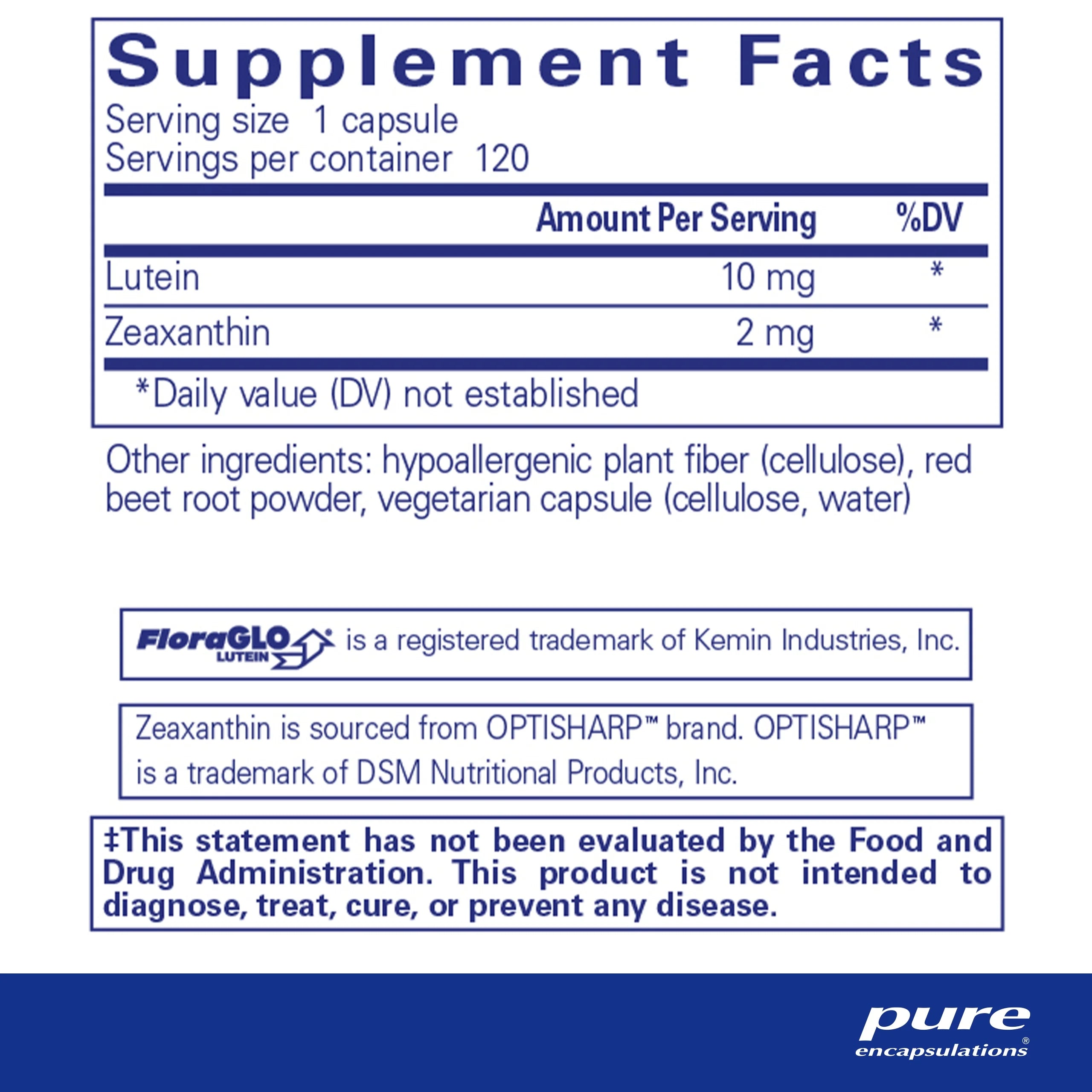 120 Capsules Lutein/Zeaxanthin Supplement G6463