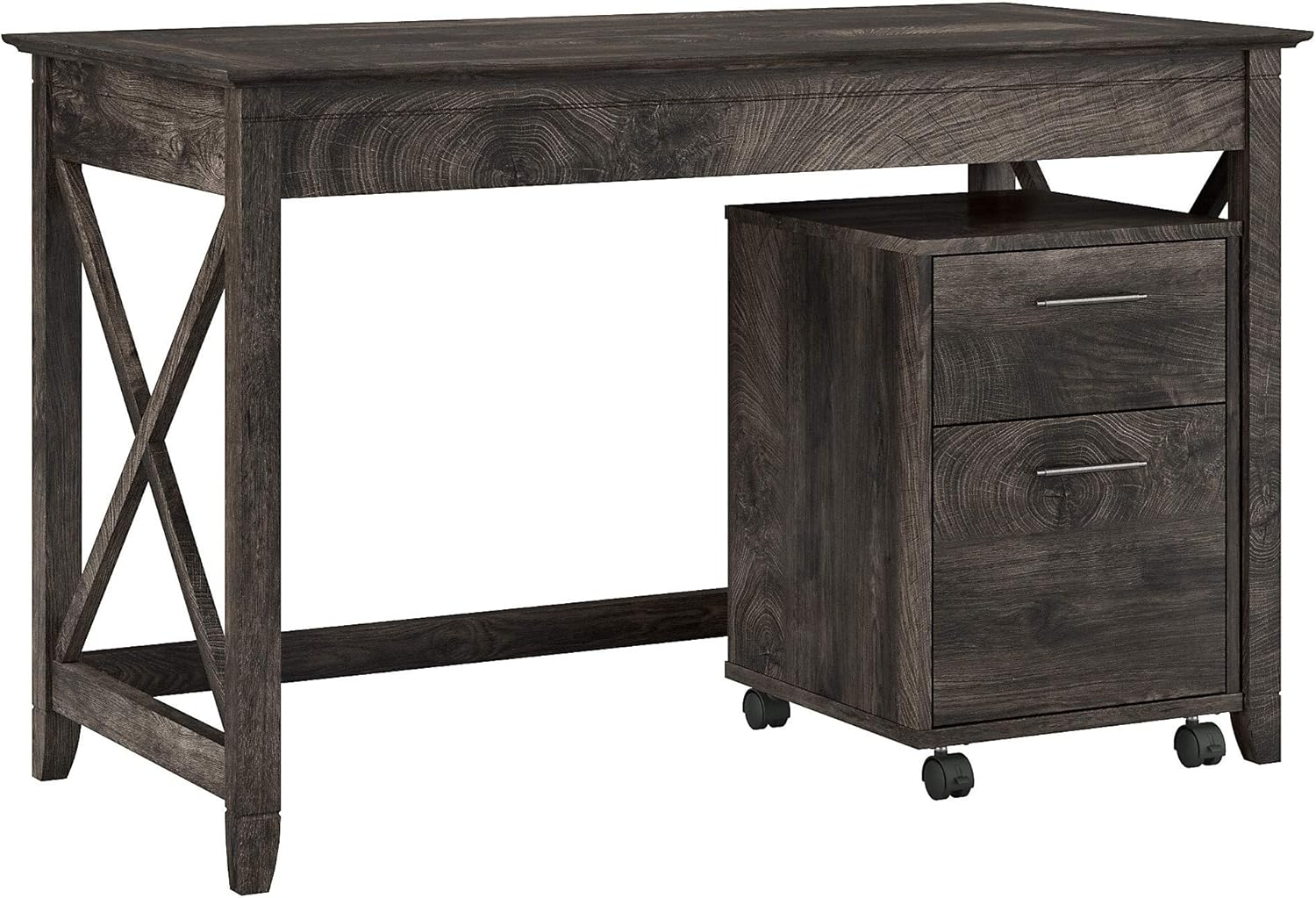 48W Reclaimed Pine Writing Desk with 2 Drawer Mobile File Cabinet B39546