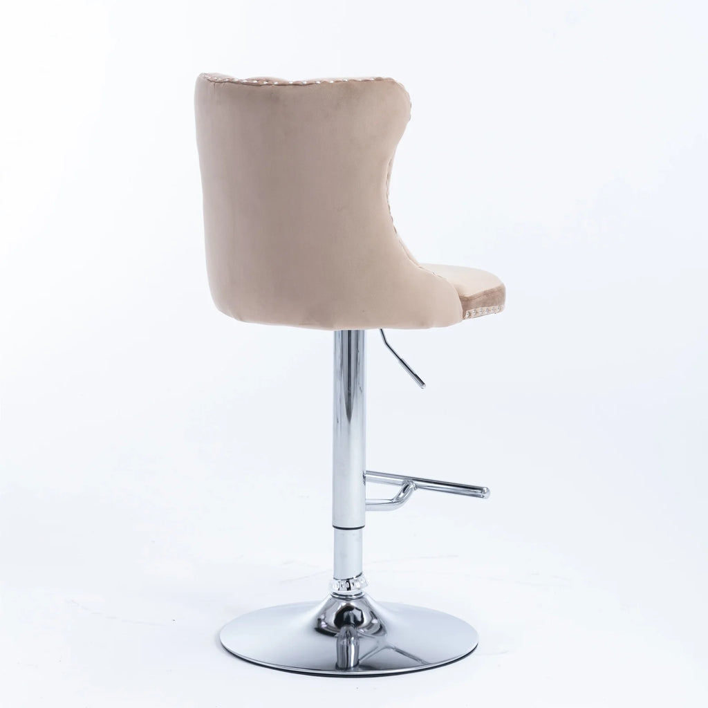 Khaki Velvet Upholstered Swivel Bar Stools, Set of 4 F8865